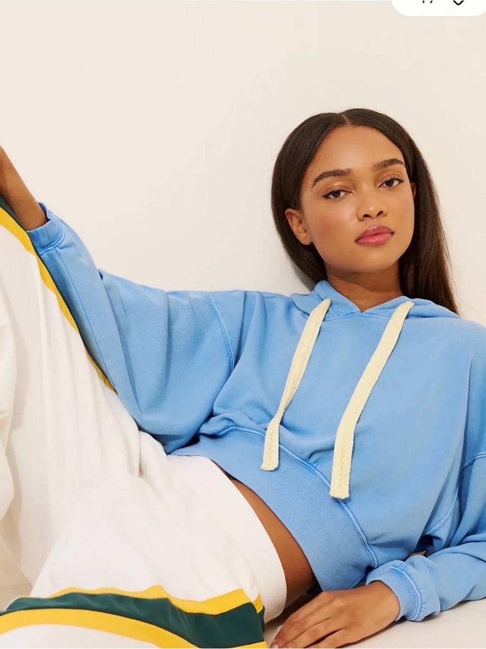 Anthropologie Light Blue Cropped Hoodie with Cream Drawcord